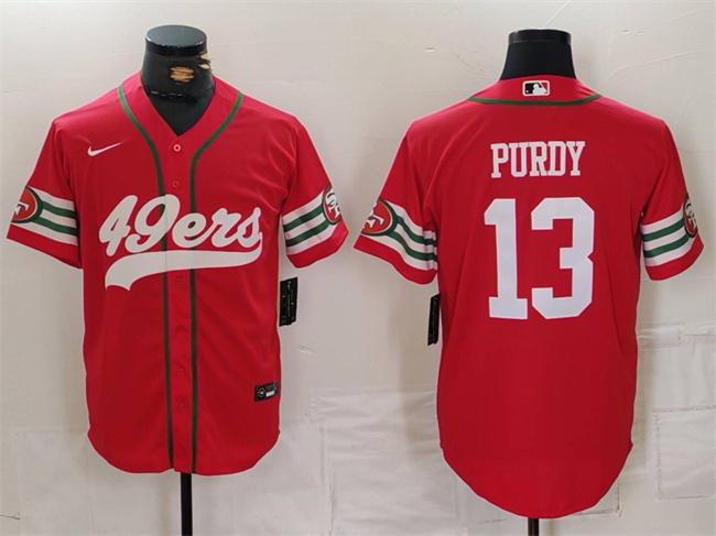 Men's San Francisco 49ers #13 Brock Purdy Red With Patch Cool Base Stitched Baseball Jersey